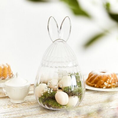 Container | LINELO | ribbed glass egg with ears | 20x20x34 cm | 882819