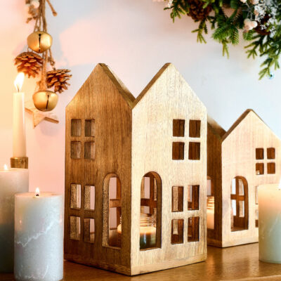 Lantern | MANGOS | mango wood house | 16.5 x 16.5 x 30 cm | 712166