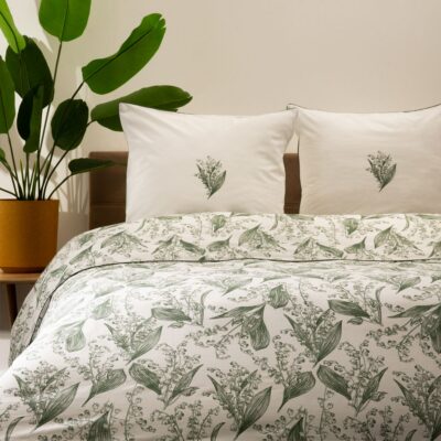 Постельное белье | CONWALLIE | хлопок ландыши с зеленой отделкой | 160x200 + 250x60 см | 724909