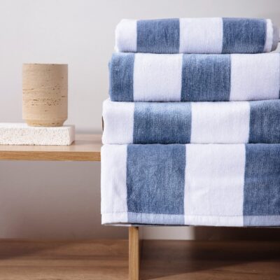 Towel | LAWENA | in white and blue stripes | 100x150 cm | 733369