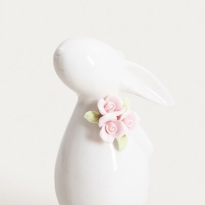 Фигурка | BULAQ | zając ceramiczny z dekoracyjnymi kwiatami | 9,8x7x18,6 cm | 763984