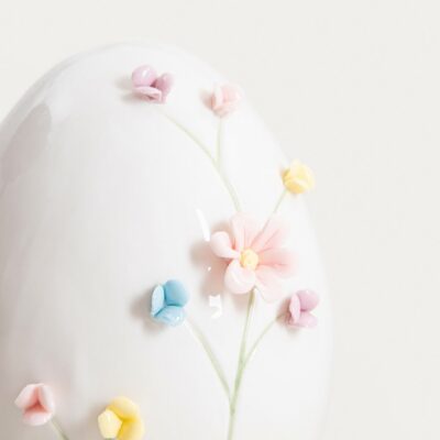 Фигурка | BULAQ | jajko ceramiczne z dekoracyjnymi kwiatami | 11,7x15 cm | 763991