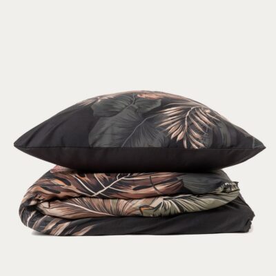 EC FONCE | Постельное белье из микрофибры с черными листьями | 140x200 + 1*70x80 см | 767159