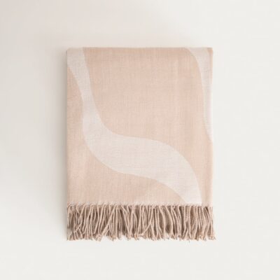 Одеяло | KALOR | бежевый жаккардовый узор с бахромой | 135x200 см | 769153