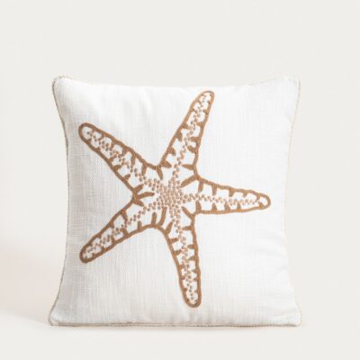 Наволочка | PREM | с вышитой морской звездой и вельветовой отделкой | 45x45 см | 769399