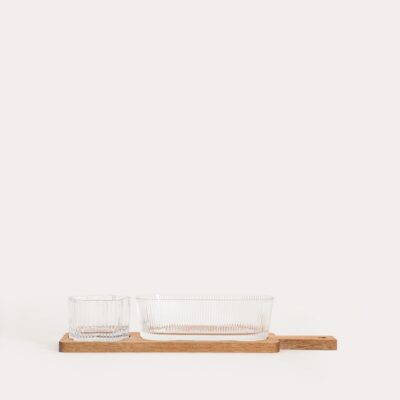 Сервировочный набор | GIBARA | на подставке из акации со стеклянными чашами, 33x8,5x6,5 см | 3 эл. | 769931