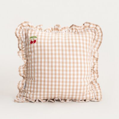 Наволочка | ABRIL | бежевая в клетку с декоративной вышивкой | 45x45 см | 770470