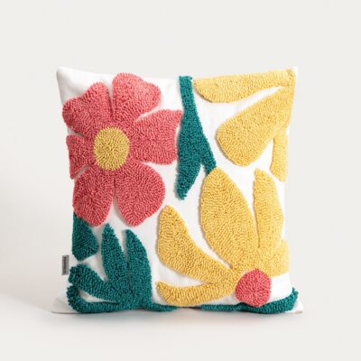 Poszewka | LAMIS | z frędzlami i tuftowanymi kwiatami | 45x45cm | 770562