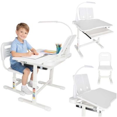 Children's school desk adjustable chair LED lamp USB white
