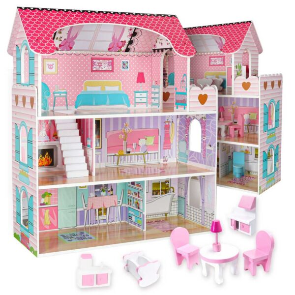 Domek-dla-lalek-drewniany-MDF-mebelki-70cm-rozowy-LED-179850 Domek-dla-lalek-drewniany-MDF-mebelki-70cm-rozowy-LED-179850