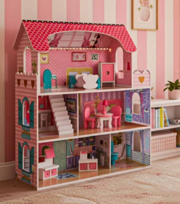 Domek-dla-lalek-drewniany-MDF-mebelki-70cm-rozowy-LED-180450 Domek-dla-lalek-drewniany-MDF-mebelki-70cm-rozowy-LED-180450