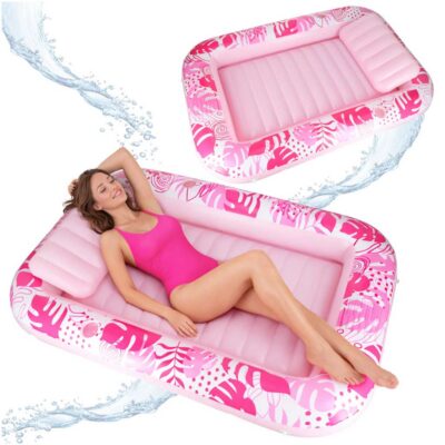 Inflatable mattress for swimming, sun lounger with cushion pink