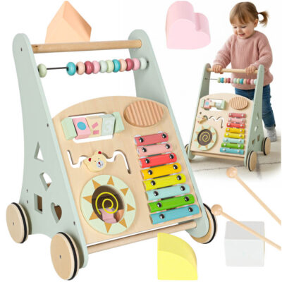 Baby pusher wooden walker with abacus blue