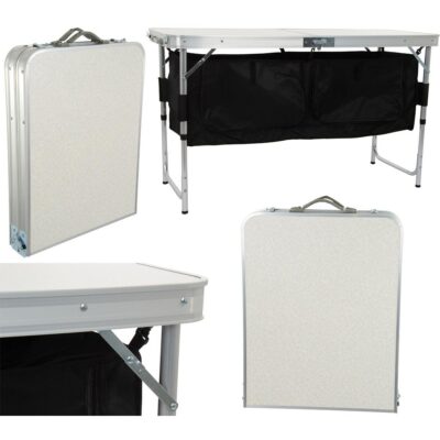 Folding camping touristic table 120x47x70/62/54CM WITH 33X30X36CM closet.