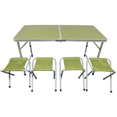 FOLDING CAMPING TRAVEL TABLE 120X60X70/62/55CM + 4 CHAIRS GREEN