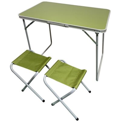 FOLDING CAMPING TRAVEL TABLE 80X60X70CM AND 2 CHAIRS GREEN