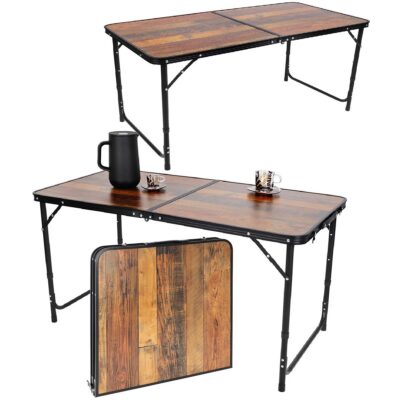 FOLDING CAMPING TRAVEL TABLE 120X60X70/62/55CM WOOD