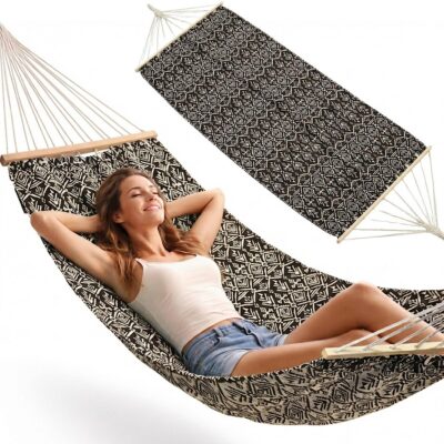 GARDEN HAMMOCK 1 PERSON 200X100CM WITH ROD ETHNO BLACK AND WHITE