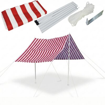 TENT CANOPY SUNSHADE SAIL WITH POLES 3X1.7M RED