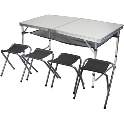 120x60x70/62/55CM folding camping touring table 4 chairs and a shelf