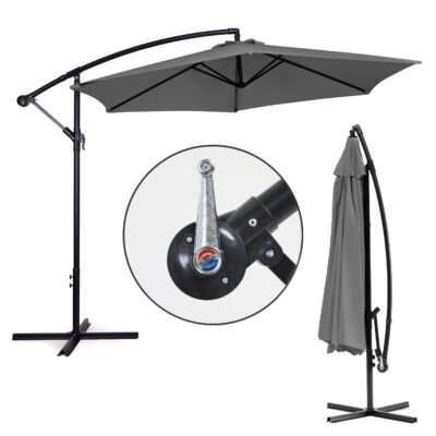 Large Garden Parasol with Cantilever Arm, Foldable 3 m, Grey, 6 Ribs MultiGarden