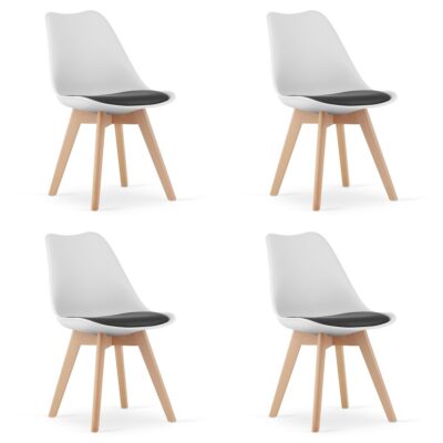 Set of chairs, black and white, wooden legs, 4 pcs