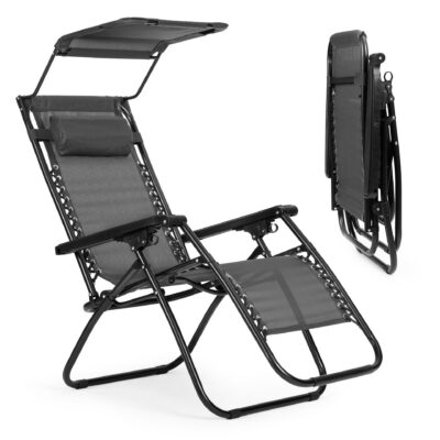 Шезлонг садовый, регулируемая спинка, подвижная крыша Multigarden - серый