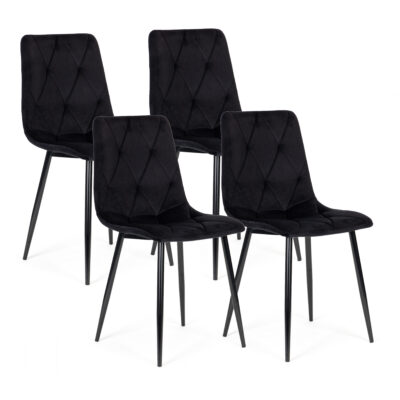 Set of 4 Quilted Velvet Chairs for Dining and Living Room Black ModernHome