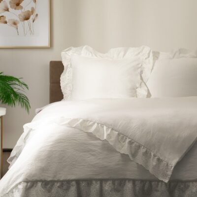 Gultas veļa | MORAIN | mikrošķiedra balta ar mežģīnēm | 160x200 + 2*50x60 cm | 734458