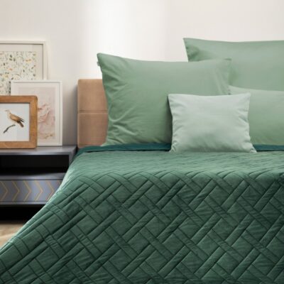 TUALA | velvet quilted bedspread | green | 200x220 cm | 745584