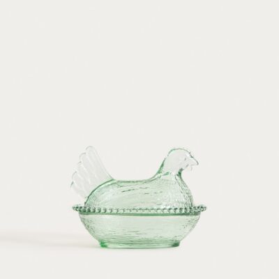 Pojemnik | GALLINA | szklana, duża zielona kura | 16x12 cm | 767302