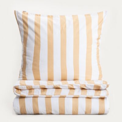 Pościel | RAYAS | z mikrofibry w biało beżowe pasy | 220x200 + 2*70x80 cm | 769627