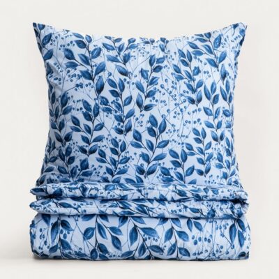 Pościel | LUNA | z mikrofibry w niebieskie liście | 220x200 + 2*70x80 cm | 769665