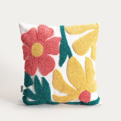 Poszewka | LAMIS | z frędzlami i tuftowanymi kwiatami | 45x45cm | 770562