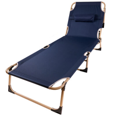 Field bed LUARO folding tourist canada recliner adjustable bed 193 cm navy blue