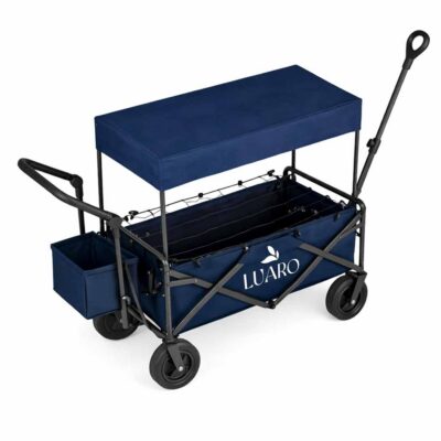 Тележка для транспортировки на пляж LUARO складная с навесом и сеткой темно-синяя