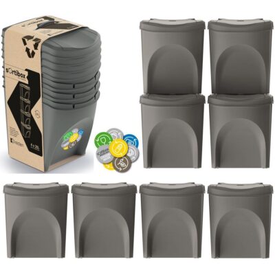 TRASH GARBAGE CAN 25L SORTIBOX SET 4PCS GRAY STONE