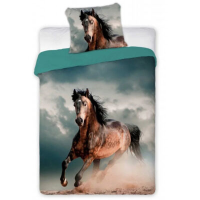 Cotton bedding 140x200+1p70x90 Turquoise horse