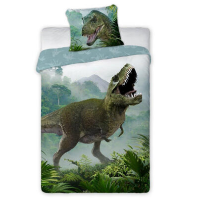 Cotton bedding 160x200+1p70x90 Tyrannosaurus green