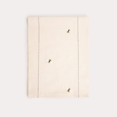 BIENA cotton runner in embroidered bees 40x160cm