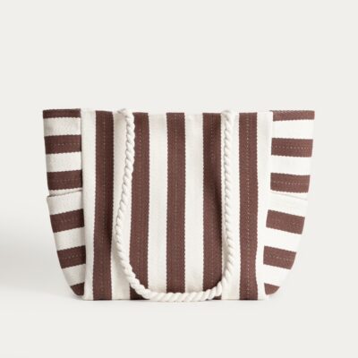 Beach bag | RAYAS | in chocolate and beige stripes | 34x52x18cm | 777202