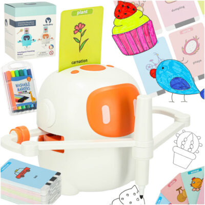 Интерактивная развивающая игрушка-робот учится рисовать фиш-маркерами оранжевого цвета