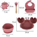 Naczynia-silikonowe-dla-dzieci-niemowlat-krab-zestaw-9-elementow-ciemny-roz-176355