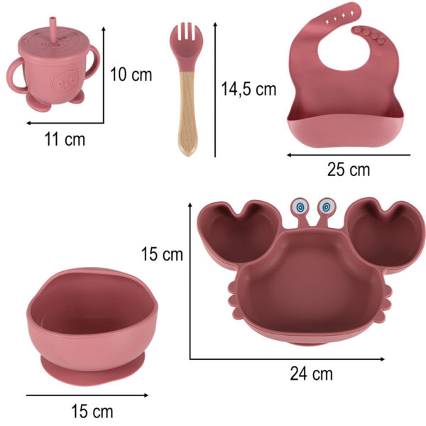 Naczynia-silikonowe-dla-dzieci-niemowlat-krab-zestaw-9-elementow-ciemny-roz-176355 Naczynia-silikonowe-dla-dzieci-niemowlat-krab-zestaw-9-elementow-ciemny-roz-176355