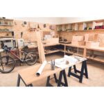 Room of timber master with working tops and tools