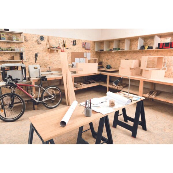 Room of timber master with working tops and tools Room of timber master with working tops and tools