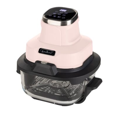 Pārnēsājama stikla gaisa cepeškrāsns Rosmarino Airfryer Crispy PRO 6-in-1 – 4,5 L + 1,8 L, rozā